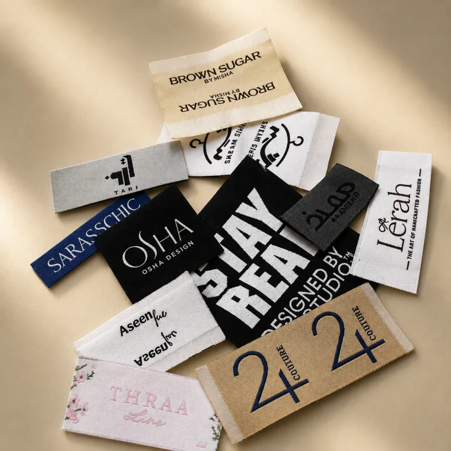 Custom woven labels for clothing and fashion brands manufactured in Pakistan by Labels Expert
